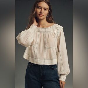 ✨ Anthropologie Relaxed Long-Sleeve Swing Blouse Sz XL